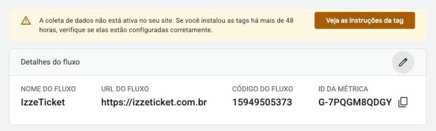 Detalhes do fluxo da Web com o ID da métrica e o botão de copiar.