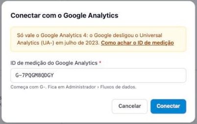 Janela Conectar com o Google Analytics, com o ID de medição preenchido.